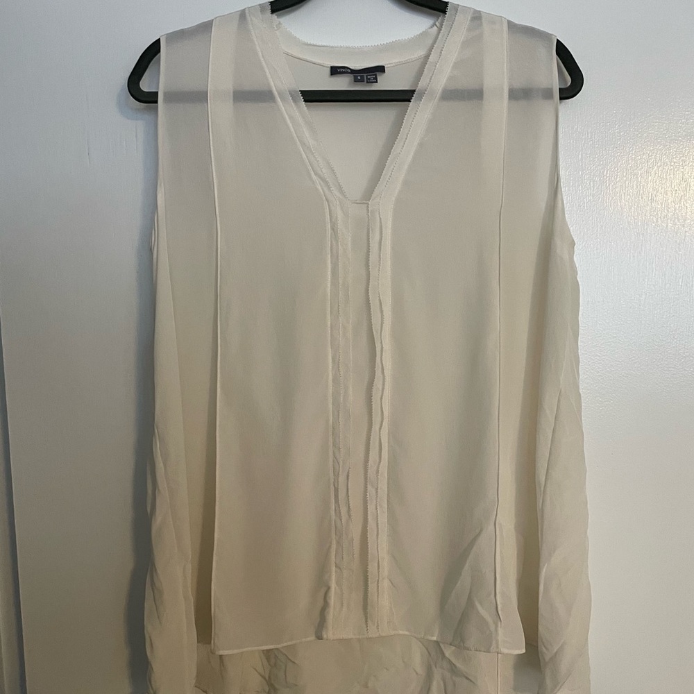 Vince Ivory Cream Sheer V-Neck Sleeveless Blouse